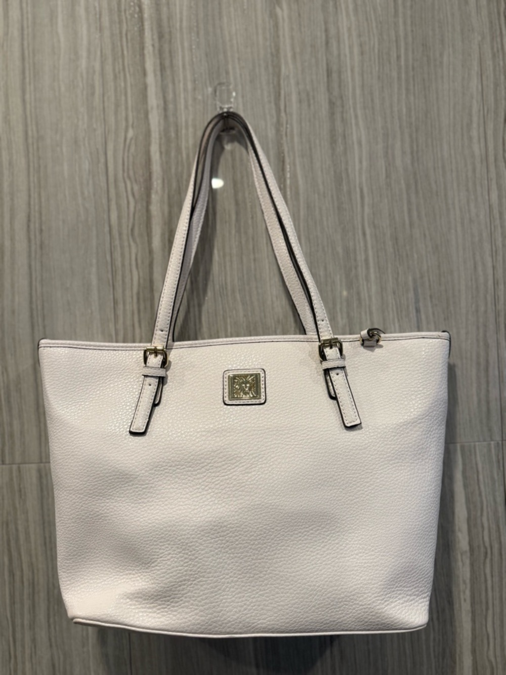 Anne Klein White Tote with Gold Accent Plaque